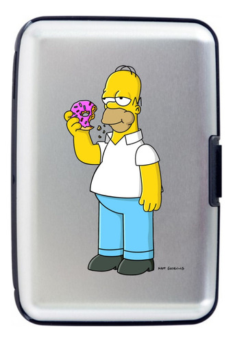 Billetera Compact Homero Simpson Tarjetero Alumin Porta Doc Color Plateado Diseño De La Tela Liso