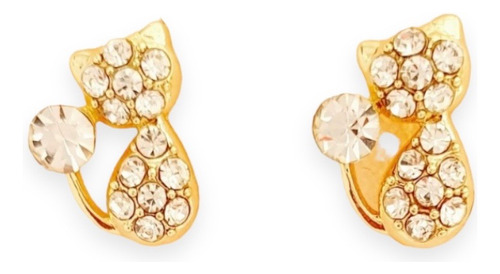 Aretes Gatito En Oro Lam. Con Cristal Austríaco Y Estuche