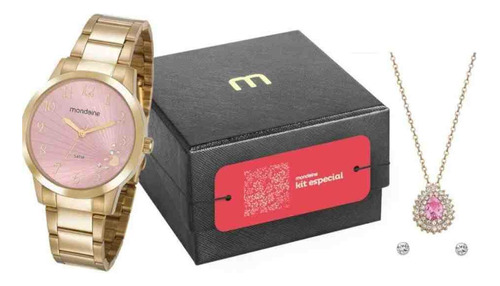 Kit Relógio Mondaine Dourado Feminino 53756lpmvde1k2