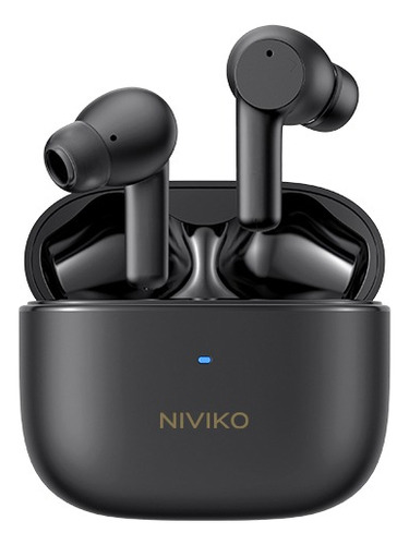 Auriculares Inalámbricos Bluetooth Niviko Tws In Ear Buds Nvk-a8590 V5.3 Cancelación De Ruido Anc Micrófono Dual Negro Luz Verde