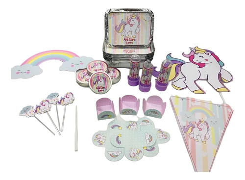 Kit Festa Infantil 230pçs - Unicórnio - Personalizado