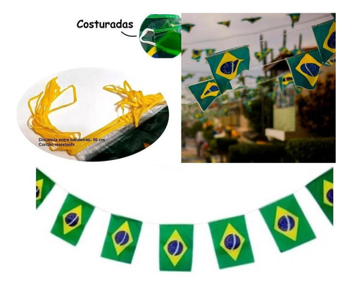 Varal Bandeira Brasil Copa Decoração Plástica Grande 10 Mts