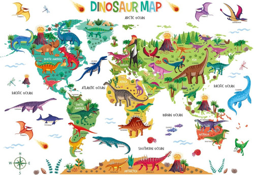 Vinilo Decoración Infantil Pieza Niños - Mapa Dinosaurios