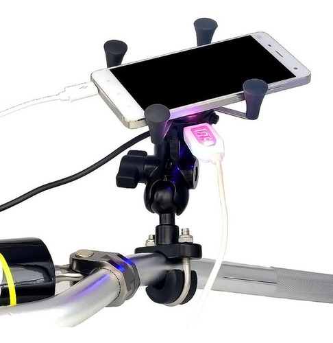Imagen 5 de 6 de Soporte Porta Celular Manillar Espejo Moto 2.1a Cargador Usb