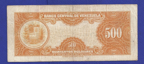 Imagen 2 de 2 de Billete 500 Bs Año 1966 - El Canario