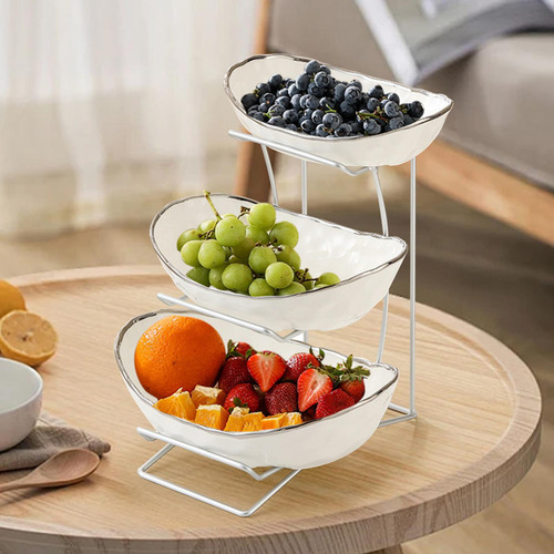 Tazón De Frutas De Cerámica Para Una 3 Capas Plateado