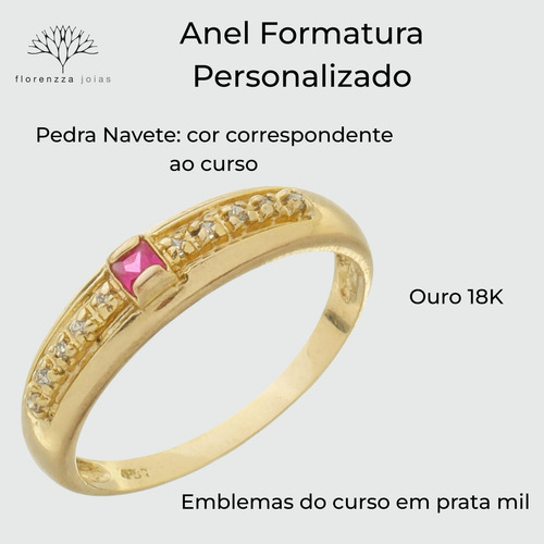 Anel De Formatura Em Ouro 18k E Prata Mil Com Pedra