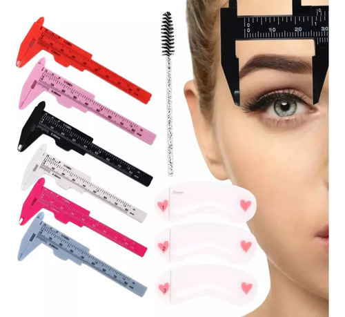 2 Regla Vernier Para Cejas+plantillas +cepillo Para Pestañas