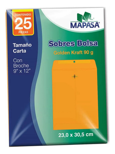 Sobre De Papel Kraft C/broche Carta 25pz Mapasa Amarillo Lisa