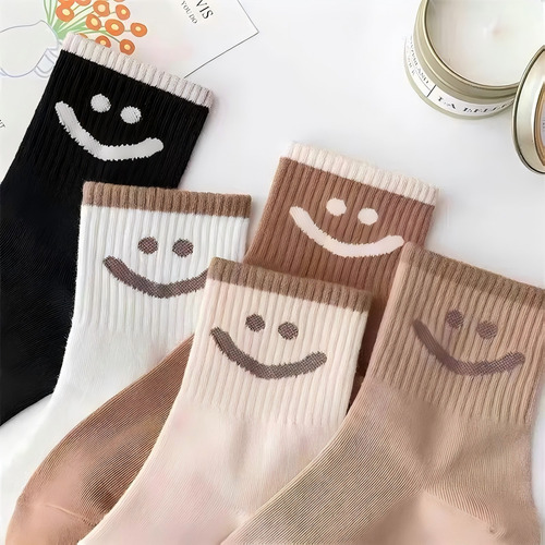5 Pares De Calcetines Suaves De Algodón Con Forma De Cara So