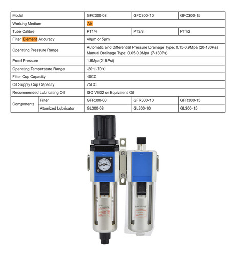Filtro De Compressor De Ar Com Regulador De Pressão Lubrific