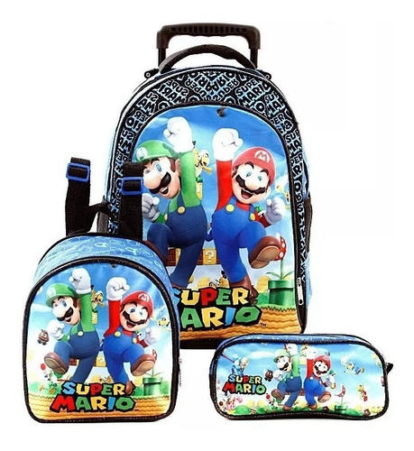 Kit Mochila Escolar Infantil Super Mario E Luigi Com Rodinha