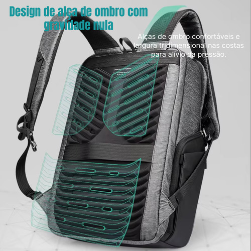 Mochila Premium Executiva Multifuncional Impermeável Compartimento Frontal Magnético Notebook 15.6 Com Usb Modelo Traveler Mark Ryden Cor Cinza Liso