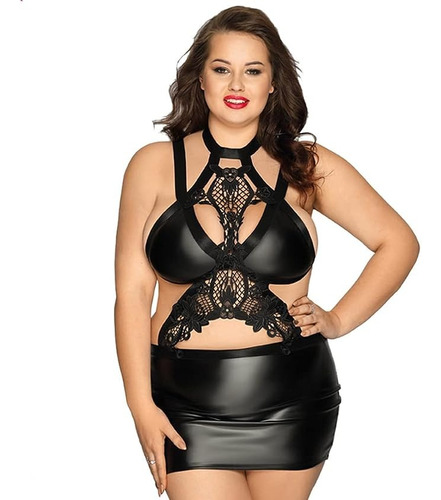 Lenceria Vestido Sensual De Latex Tipo Cuero Tallas Grandes