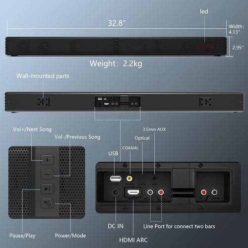 Barras De Sonido 2.2 Canales Con Subwoofer De 140 W 32 Pulga