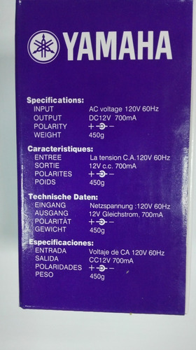 Imagen 6 de 7 de Adaptador Yamaha Para Teclado Ac/120v 60 Hz/ Dc12v Pa3c