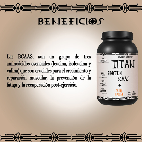 Aminoácidos Bcaas Titan 1kg Sabores 100servicios Pre Entreno Mango