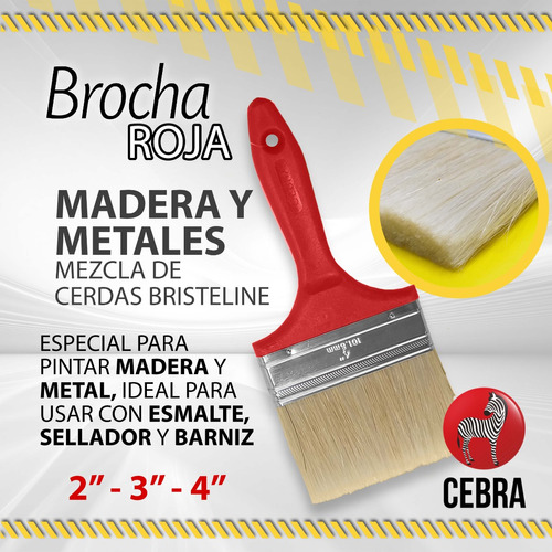 Brochas Cebra Roja Madera Y Metales - 2  - 3  - 4 