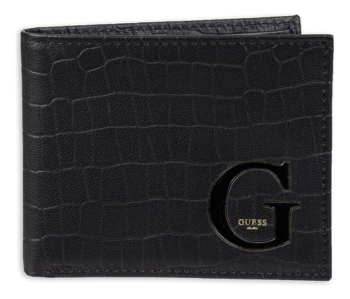 Guess Cartera Plegable Delgada De Cuero Para Hombres, Negra,