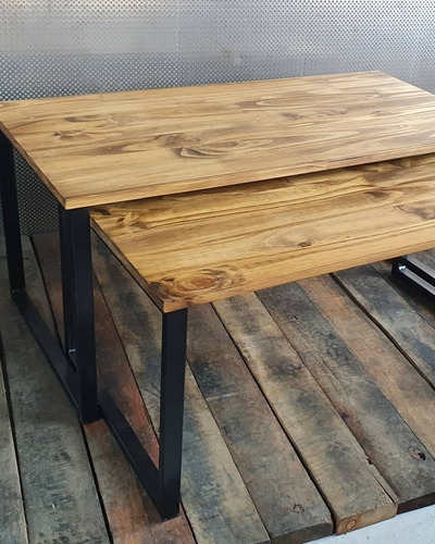 Imagen 3 de 5 de Mesa Ratona Industrial Nido 100x50 + 90x50 Hierro Madera