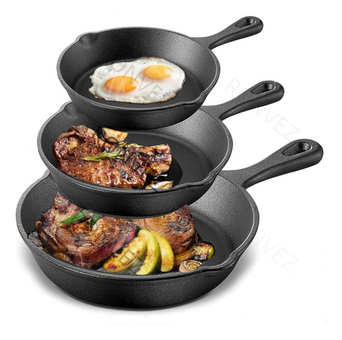 Sartenes De Hierro Fundido Skillet Multifuncional Set 3pcs