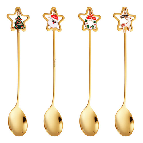 4x Soku Cuchara Personalizada Inoxidable Pastel Cafe Fiestas Mango Estrellas