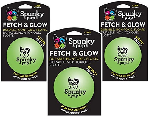 (3 Pack) Pup Spunky Fetch Y Glow Ball - Grande [los Colores 