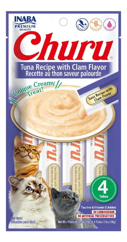 Inaba Churu AtĂșn/almeja Snack Premio Para Gatos 4 Tubos De 1
