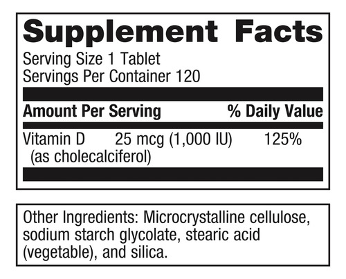 Metagenics Vitamina D3 1000 Ui 120 Tabletas Sin Gluten