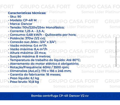 Bomba Centrifuga Dancor Cp-4r 1/2 Monofasico Bivolt