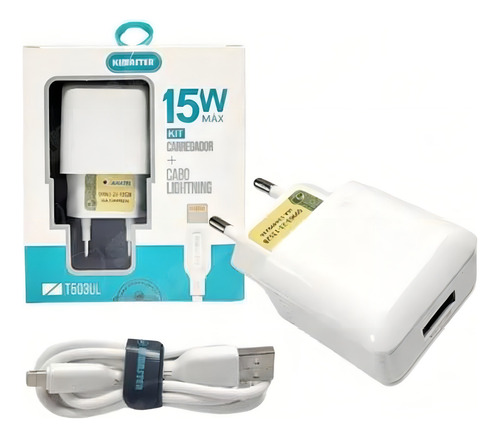 Carregador E Cabo Para iPhone Kimaster T503ul 15w Cor Branco
