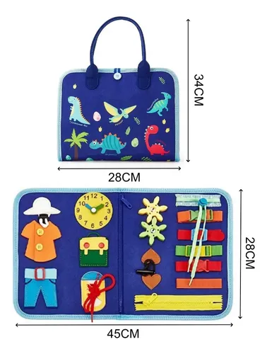 Busy Board Montessori 25 En 1 Para Niños De 1 A 3 Años – Libro De Fieltro Con Cremalleras, Botones, Reloj, Calendario Y Más – Portátil Y Sin Pantallas – Regalo Educativo Azul