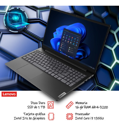 Laptop Lenovo V15 G4 Iru 15.6 16gb 1tb Core I7-1355u 1.7ghz Negro