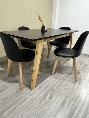 Juego Comedor Nórdico Mesa Escandinava 140 + 4 Sillas Vita Negro