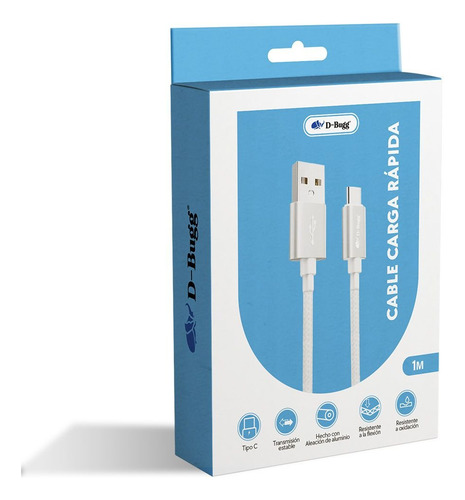 Cable Usb A A Tipo C Trenzado Reforzado Carga Rápida 1 Metro Blanco
