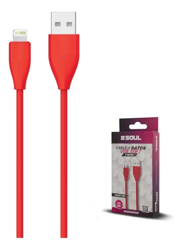 Imagen 1 de 1 de Cable Datos Marca Soul Soft 2 Metros Rojo Para iPhone