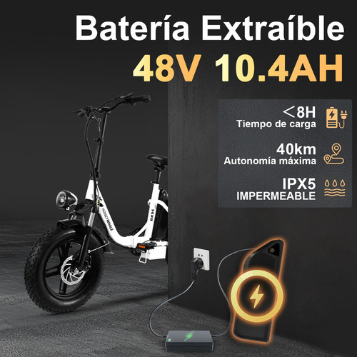 Honey Whale Bk05 Bicicleta Electrica Plegable Autonomía 40km Color Blanco