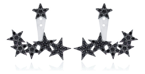 Aros Ear Jacket Estrellas - Plata 925 Circones Negras