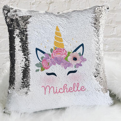 Almohada De Lentejuelas Personalizada Reversible Funda Cojín Color Plateado