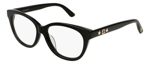Gucci GG0211oa 001 Gato de olhos redondos Negro Dorado
