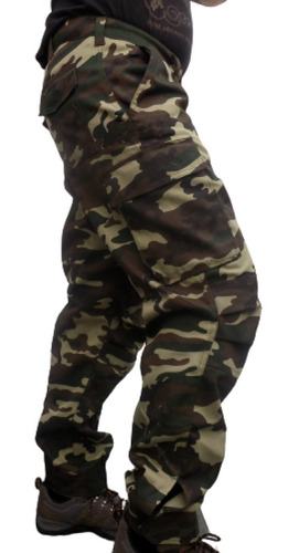 Pantalón Cargo Camuflado Verde Selva Gabard Reforzado C Puño