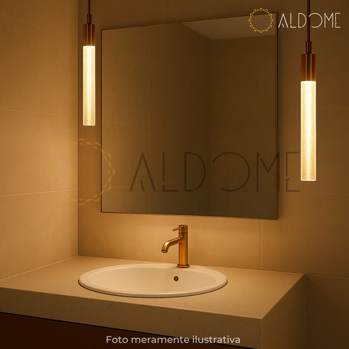 Luminária Pendente Led Cristal Cilíndrico Lavabo Quarto 3em1