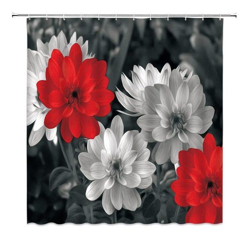 Cortina Ducha Flor Roja Grise Color Gris Blanco Dalia Floral