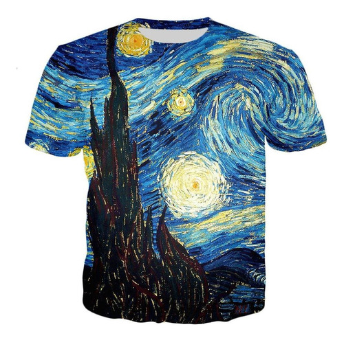 G Camiseta Estampada De Noche Estrellada Con Pintura Al Óleo