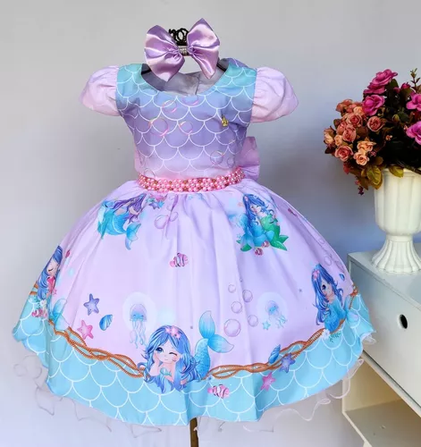 Vestido Sereia Infantil - Ótimo para festa Infantil - Acompanha