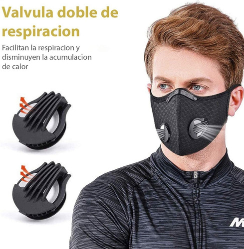 Imagen 7 de 10 de Cubrebocas N95 Lavable Reusable 2 Válvulas Filtro Deportivo
