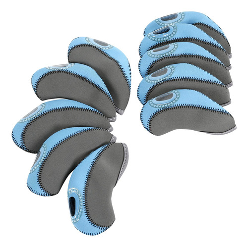 10x Neopreno Golf Irons Head Cover Set Golf Club Gris Azul