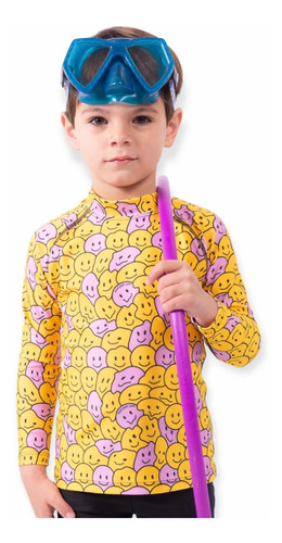 Imagen 1 de 5 de Remera Uv Upf50+ Mangas Largas Niños Niñas Emoji Smile
