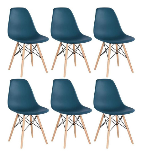 6 Cadeiras Charles Eames Wood Jantar Cozinha Dsw   Cores  Cor da estrutura da cadeira Azul-petróleo