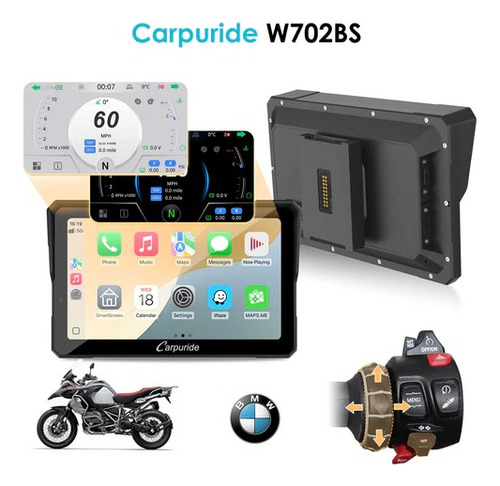 Pantalla Moto Carplay Carpuride W702bs Bmw R1300/1250/1200gs Negro